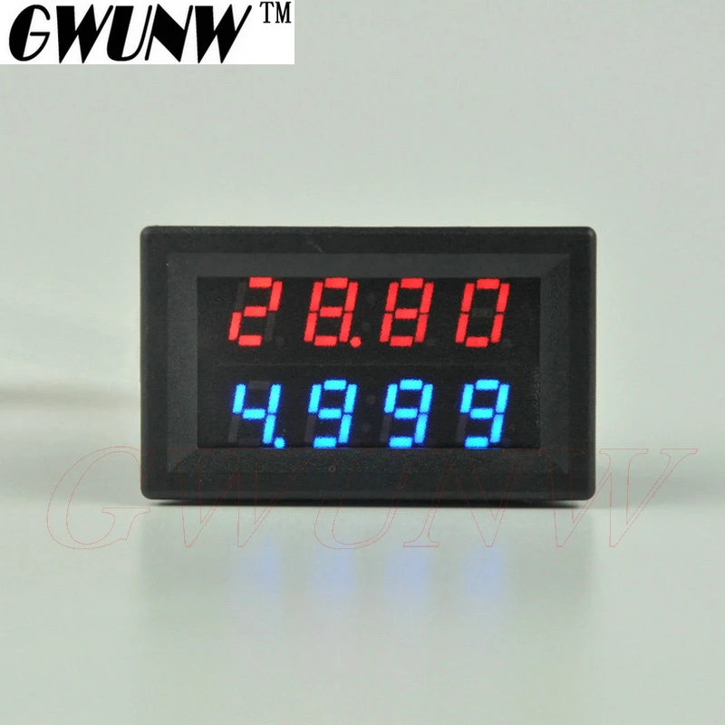 

GWUNW BY42A 30V 5A DC 4 BIT Digital Voltage Ammeter Current Tester Meter Voltmeter Dual Display Red Blue Green LED