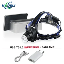 

IR Sensor led headlamp usb induction xml t6 l2 head lamp 18650 fishing head torch led headlight waterproof camping zoom light