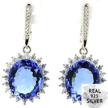 

Real 9.7g 925 Solid Sterling Silver Deluxe Blue Violet Tanzanite CZ SheType Present Earrings 37x17mm