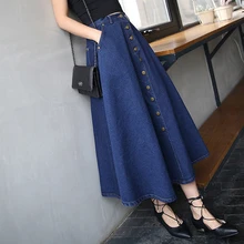 2018 Fashion Korean Preppy Style Denim Women Solid Color Long Skirt High Waist Feminina Big Hem Casual Zipper Button Jean Skirt 2018 Fashion Korean Preppy Style Denim Women Solid Color Long Skirt High Waist Feminina Big Hem Casual Zipper Button Jean Skirt