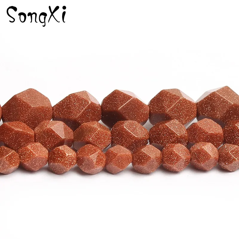 

Wholesale Natural Faceted Gold Sand Stone Beads For Jewelry Making 15'' Strand 6 8 10 MM Fit DIY Necklace Bracelet Jewellery