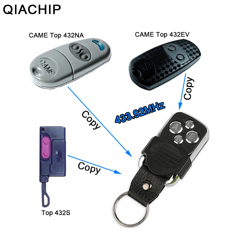 

QIACHIP 433.92 mhz Copy CAME TOP432NA 434NA Duplicator Remote Control Universal Garage Door Gate Fob Remote Cloning Transmitter