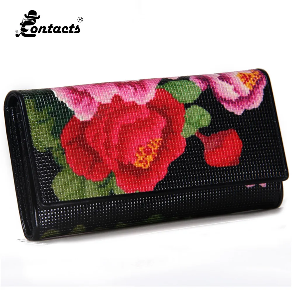 

Contact's Women Wallet Fashion Genuine Leather Wallet Women Clutch Purse Flower Female Hasp Wallet Money Clips Woman Cards Purse