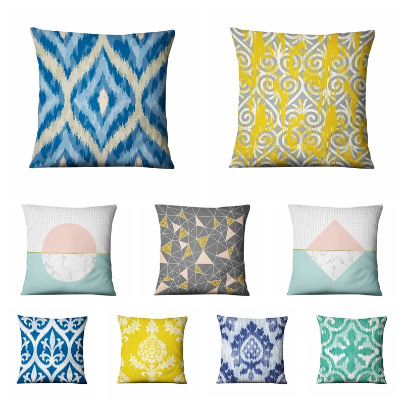 

Blue Geometric Printed Pillowcase Nordic Simple Cotton Linen Cushion Decorative Pillows Home Decor Sofa Throw Pillow Almofadas