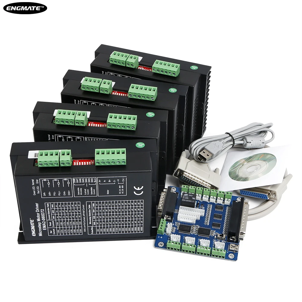DIY ЧПУ Комплект 4-оси Интерфейсная Плата и Шаговый Драйвер EMA2-080D72 24-80 В DC