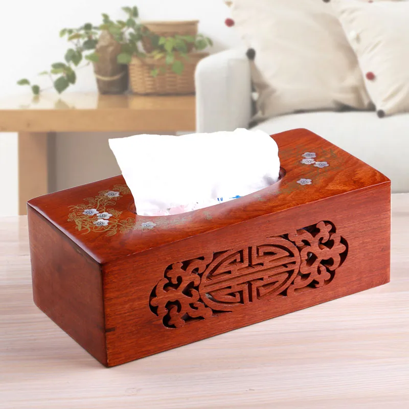 

Accusing the import of high-grade rosewood mahogany Tissue Box pumping tray hollow shell inlaid flower napkin storage box large