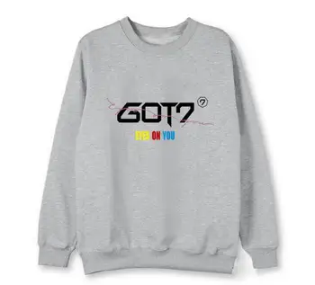 

Kpop new arrival got7 new album yellow red blue letters printing o neck pullover fleece/thin sweatshirt unisex loose hoodies