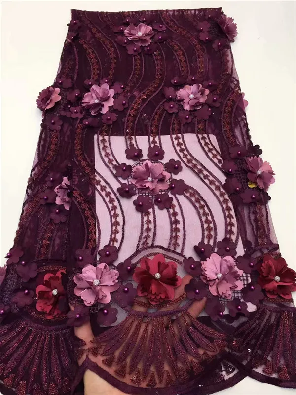 African 3d Lace beads Fabric High Quality Tulle With Velvet French Net For Women Dress wine red Green | Дом и сад