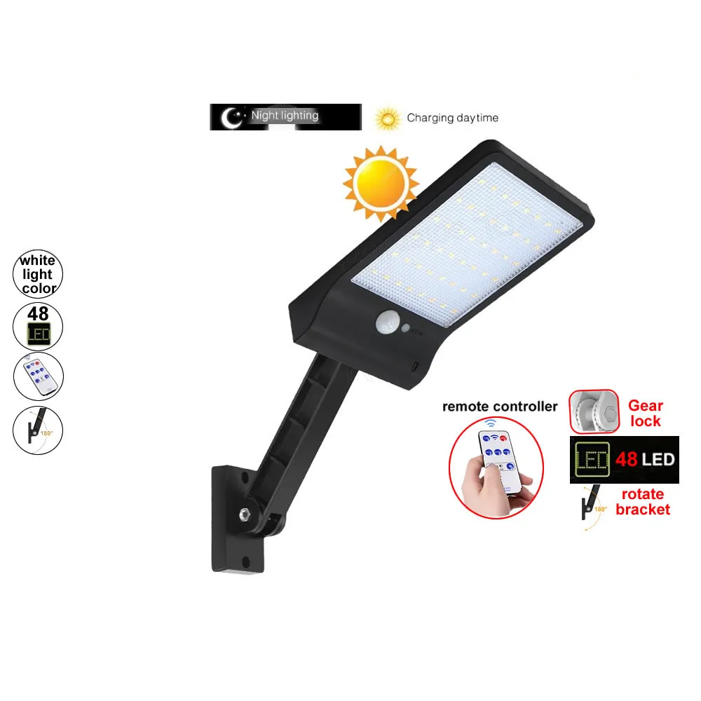 

Newest 48 LED remote control Waterproof Solar Lamps Motion Sensor Waterproof Solar Wall Light Porch Path Street Fence Garden St