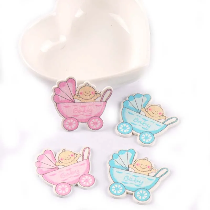 

20pcs Blue/pink Baby Carriage Painted Wood DIY Craft For Wooden Ornament Scrapbooking No Hole Home Decoration 37x36mm M1308
