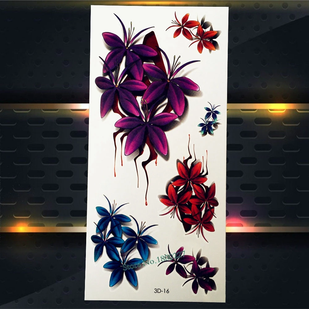 1PC Charm 3D Flowers Plum Blossom Flash Temporary Removable Tattoo Sexy Women Makeup Body Art P3D-16 Fake Waterproof Tattoos | Красота и