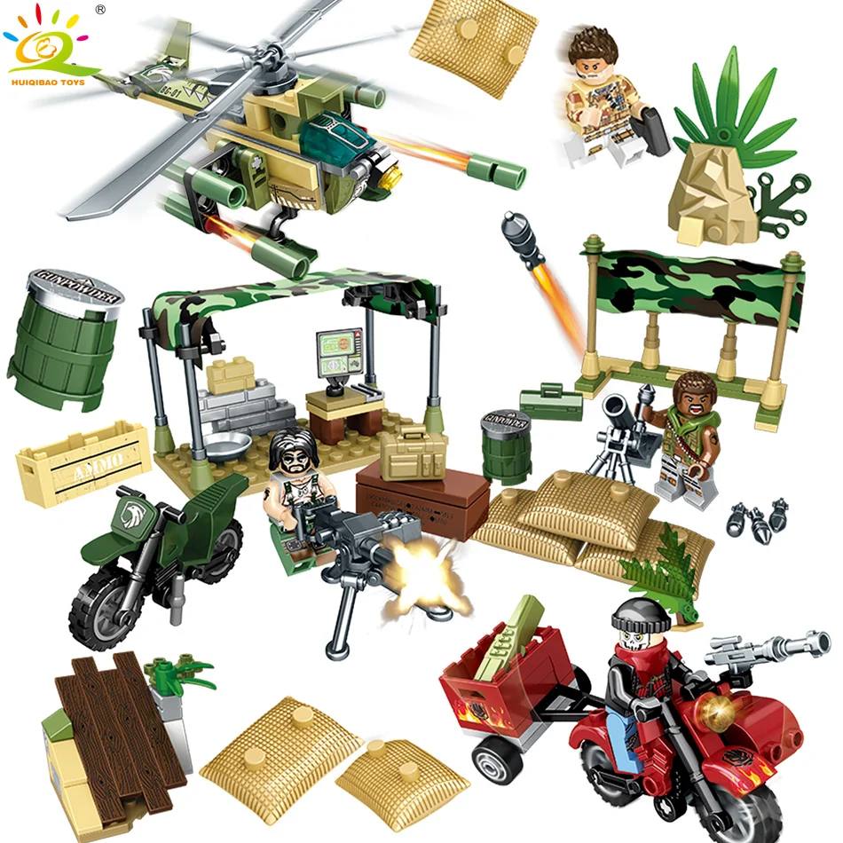

267pcs Military US Oil war Army Soldiers Helicopters Building Blocks Weapons Figures set DIY Bricks Enlighten Toys for Children
