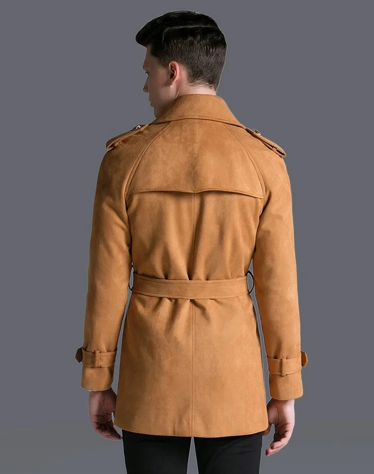 Плюс Размеры S-6XL Для мужчин короткие Повседневное замшевый плащ куртка осень двубортный Классический Бизнес Slim Fit поясом Армейский зеленый