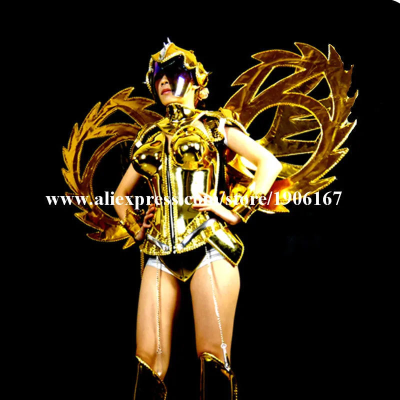 Fashion Gold Plated Catwalk Shows Costumes Wings Suit Clothing Party Singer DJ KTV Bar Performance Dance Dress Clothes06