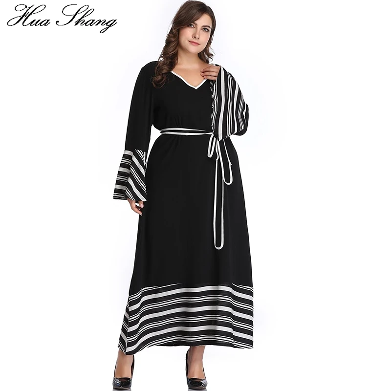 4XL 5XL женское платье большого размера с длинным рукавом, женское платье с v-образным вырезом и Расклешенным рукавом в полоску, длинное платье макси, летнее женское платье-туника