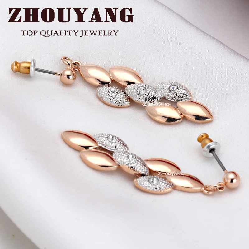 ZHOUYANG Top Quality Lady Style Rose Gold Color Stud Earrings Jewelry Austrian Crystal Wholesale ZYE334