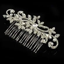 New Fashion flower leaves Crystal Bridal hair comb pearl headband Silver plated Women hair Jewelry Wedding hair accessory Gift