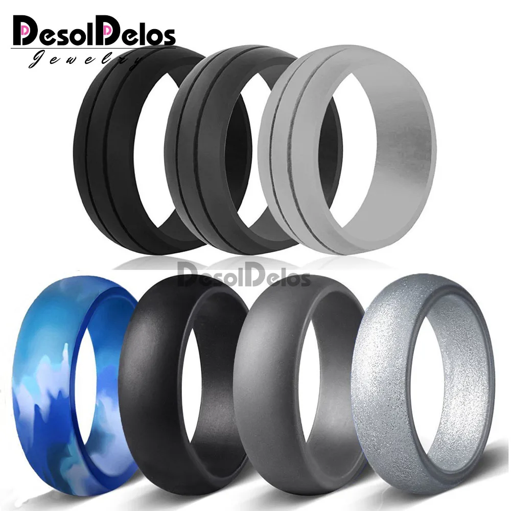 

DD 7pcs/set 6-12 Size Hypoallergenic Crossfit Flexible Rubber Rings 8mmSilicone Finger Ring For Men Women Wedding Jewelry Gift