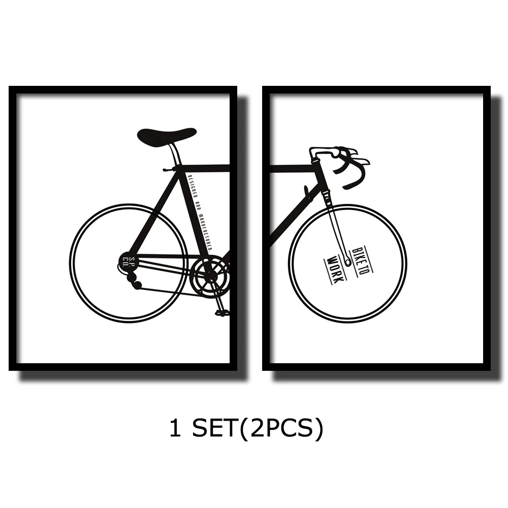 1-Set-2-Pieces-Modern-Minimalist-Canvas-Print-Painting-Poster-of-Black-and-White-Bicycle-Unframed (4)