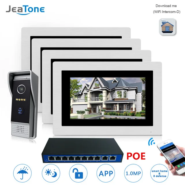 7'' POE IP Intercom WIFI Video Door Phone Intercom Wireless Door Bell Home Apartment Access Control System Touch Screen 1-4