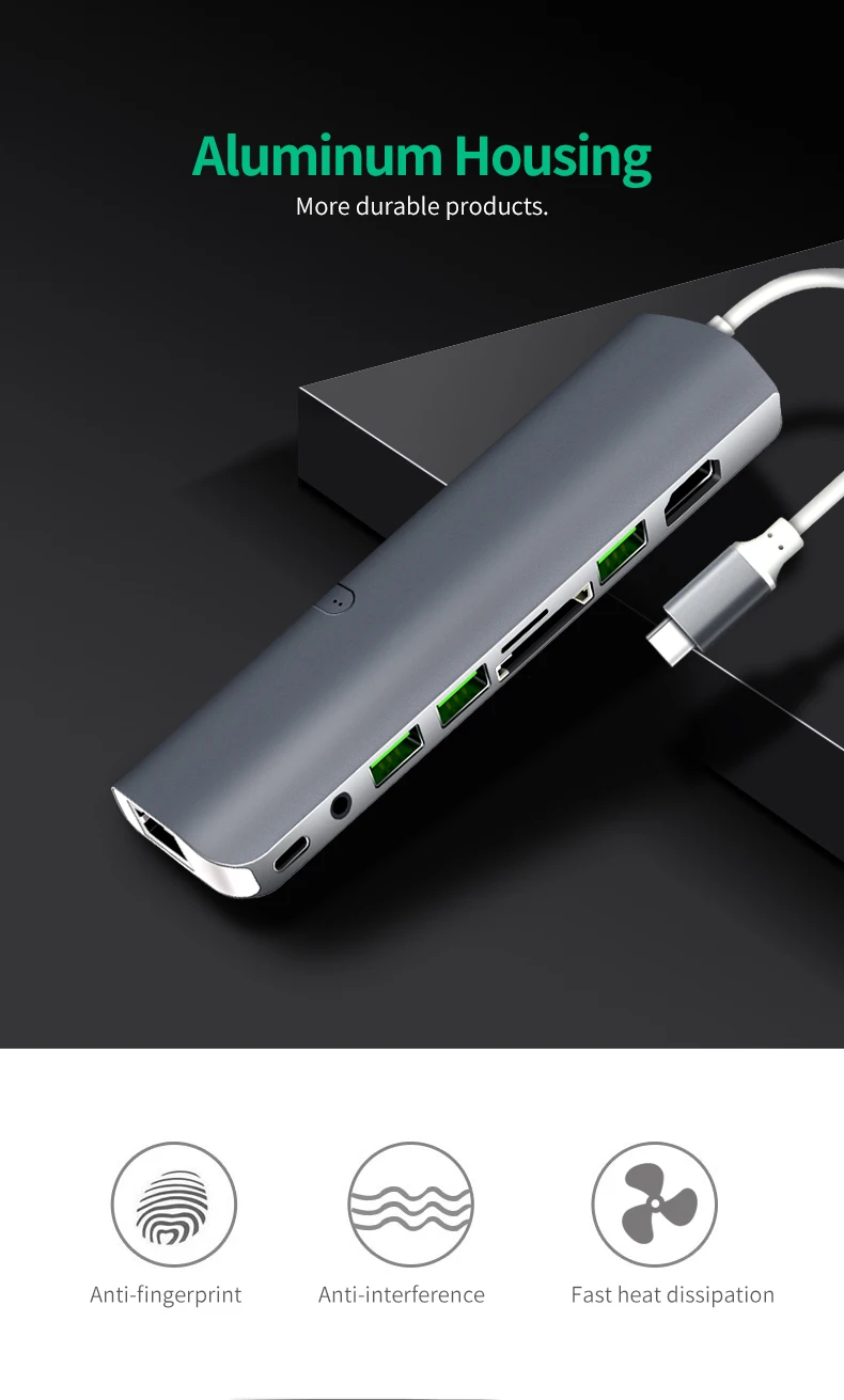 USB C концентратор, 9 в 1 многопортовый концентратор, Тип C концентратор с HDMI RJ45 USB3.0 PD SD TF 3.5AUX для ноутбука, больше устройств с интерфейсом type C
