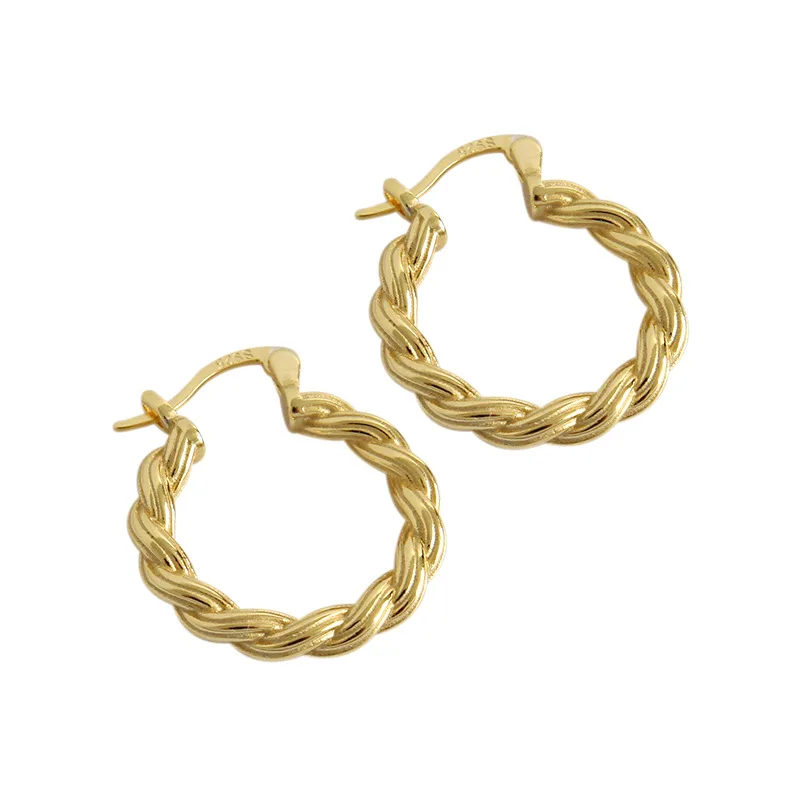 SHANICE Genuine S925 sterling silver hoop earrings INS simple twist woven earrings women's gold color all-match silver jewelry