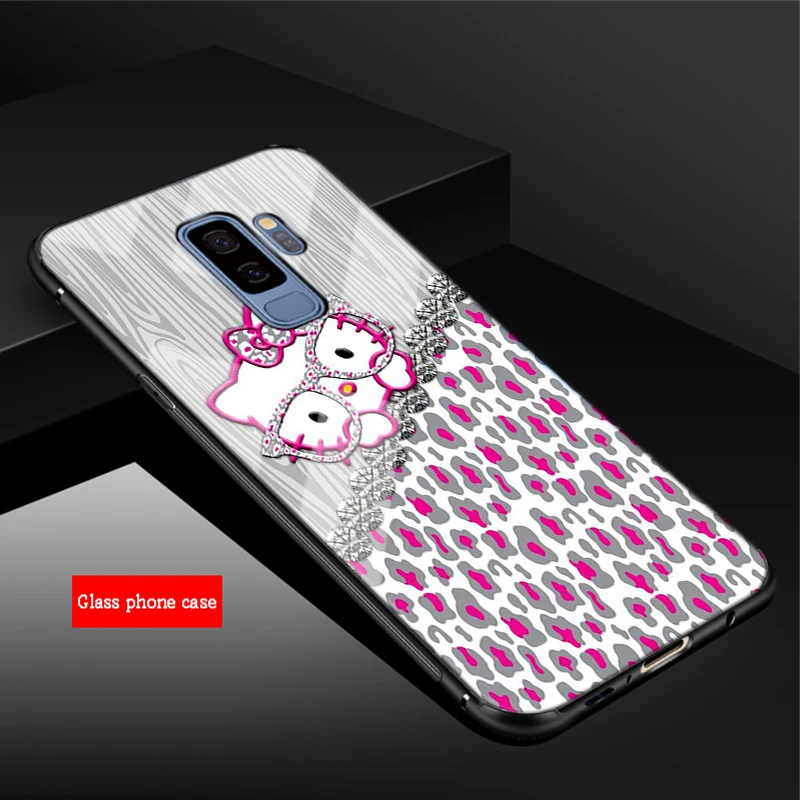 Модный Рисунок «Hello Kitty» закаленное Стекло чехол для телефона для samsung Galaxy A6 A6S A8 A8S J6 J8 S8 S9 S10 PLUS, NOTE 8, 9