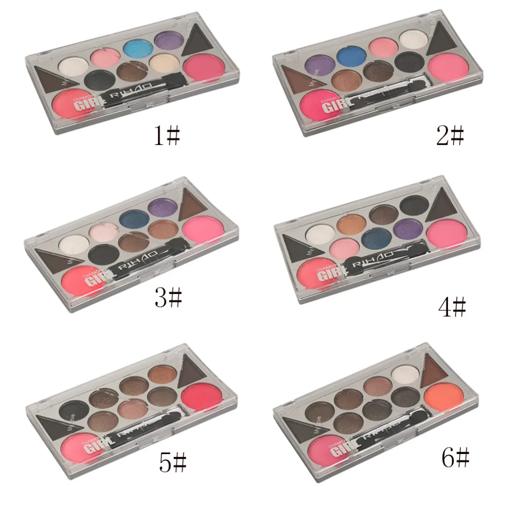 Профессиональный женский макияж RIHAO 6 цветов Палитра теней для век с 2 цветными пудрами для глаз и 2 цветные румяна сочетание в одном наборе