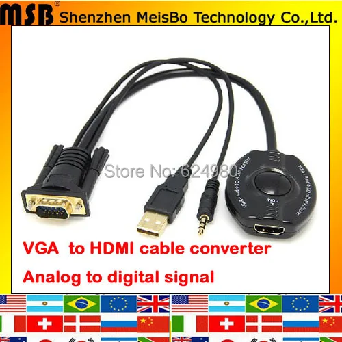 

New 30cm VGA TO HDMI with audio 1080p PC to TV adapter Analog to Digital VGA output Converter For projector TV