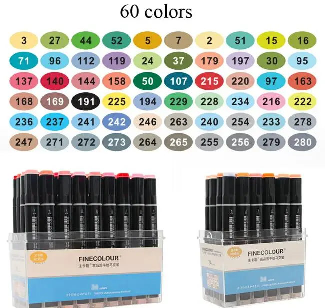 Finecolour EF102 двусторонняя щетка Маркеры Ручка 24/36/48/60/72 манга Цвета тонов живопись для рисования с коробкой 480 Цвета - Цвет: 60 Colors with bag