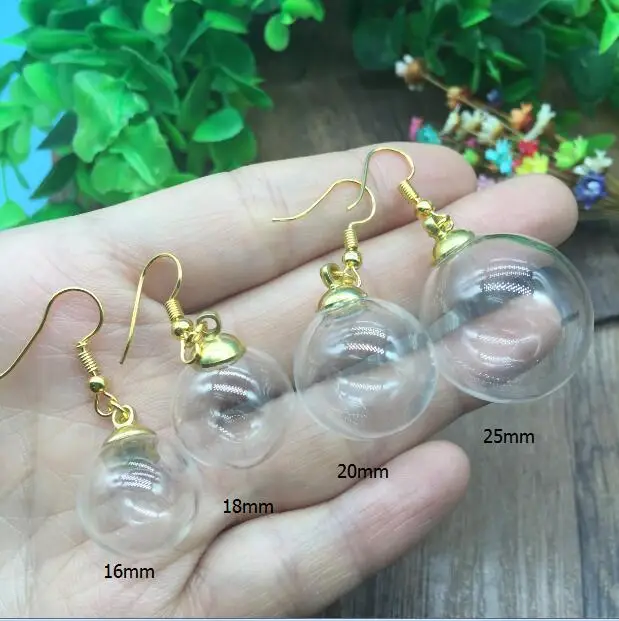 20sets 10pairs 16mm 18mm 20mm 25mm ball glass globe beads cap ear hook