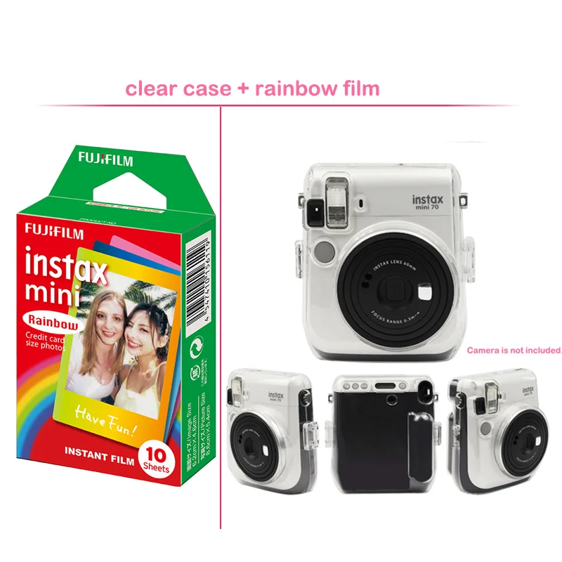 Geniune Fujifilm Instax Mini мгновенная цветная пленка с защитной из искусственной кожи чехол для камеры Сумка для Fuji Instax Mini 70 камера - Цвет: clear case kit 2