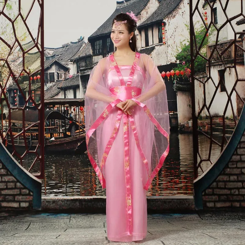 Hanfu костюмы для восточных танцев национальный костюм Хана династии Древний китайский женский костюм Китайский народный танец веер платье одежда