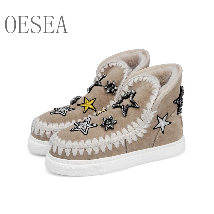 

boots Unique rope lined diamonds five-pointed star design new snow boots round toe flat bottom comfortable warm short snow boots