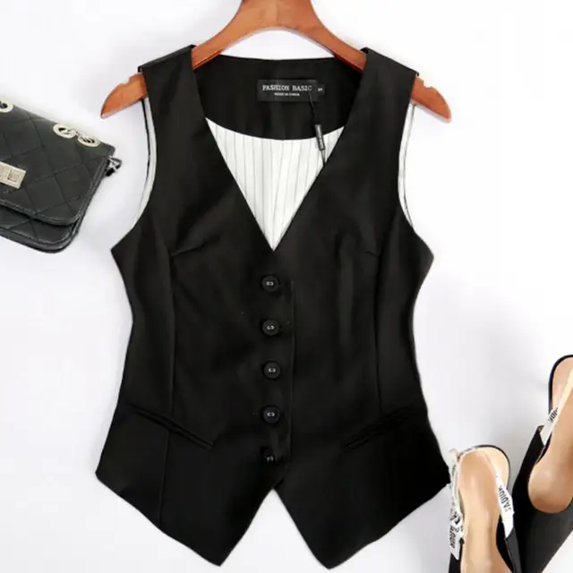 plus size 5XL Women Short Suit Vest Slim Fit Waistcoat single breasted