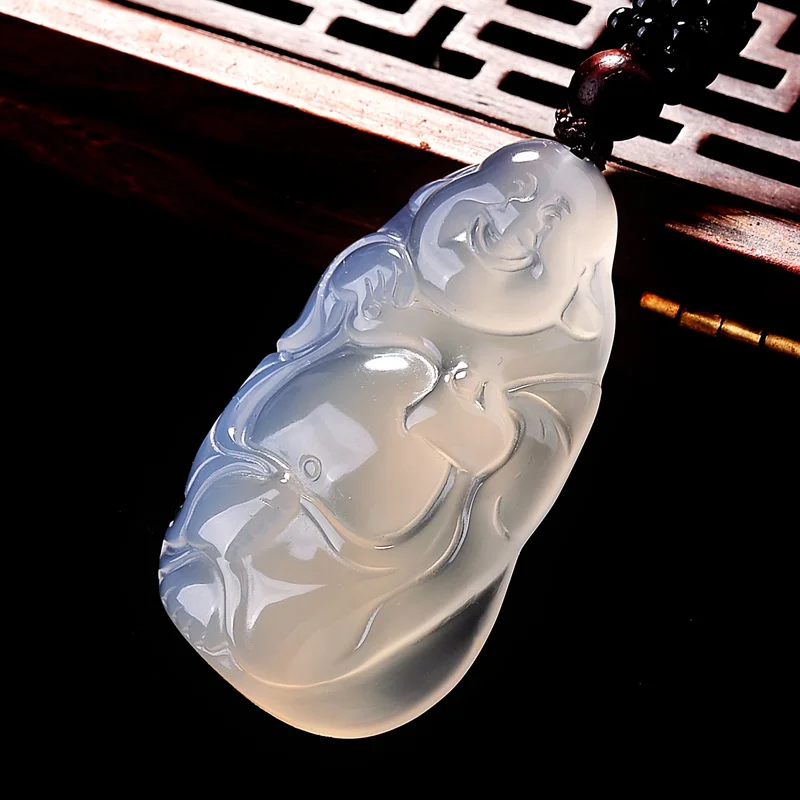 Агат Кулон резной Смеющийся Будда Амулет на удачу кулон бусины ожерелье Модные