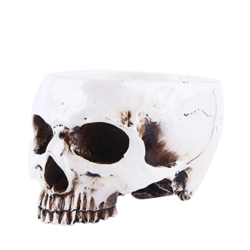 Koop Halloween Horror Simulatie Schedel Bloempot Hars Schedel Bloempot Skelet Ornament Movie Prop Model Tuin Pot Dropshipping