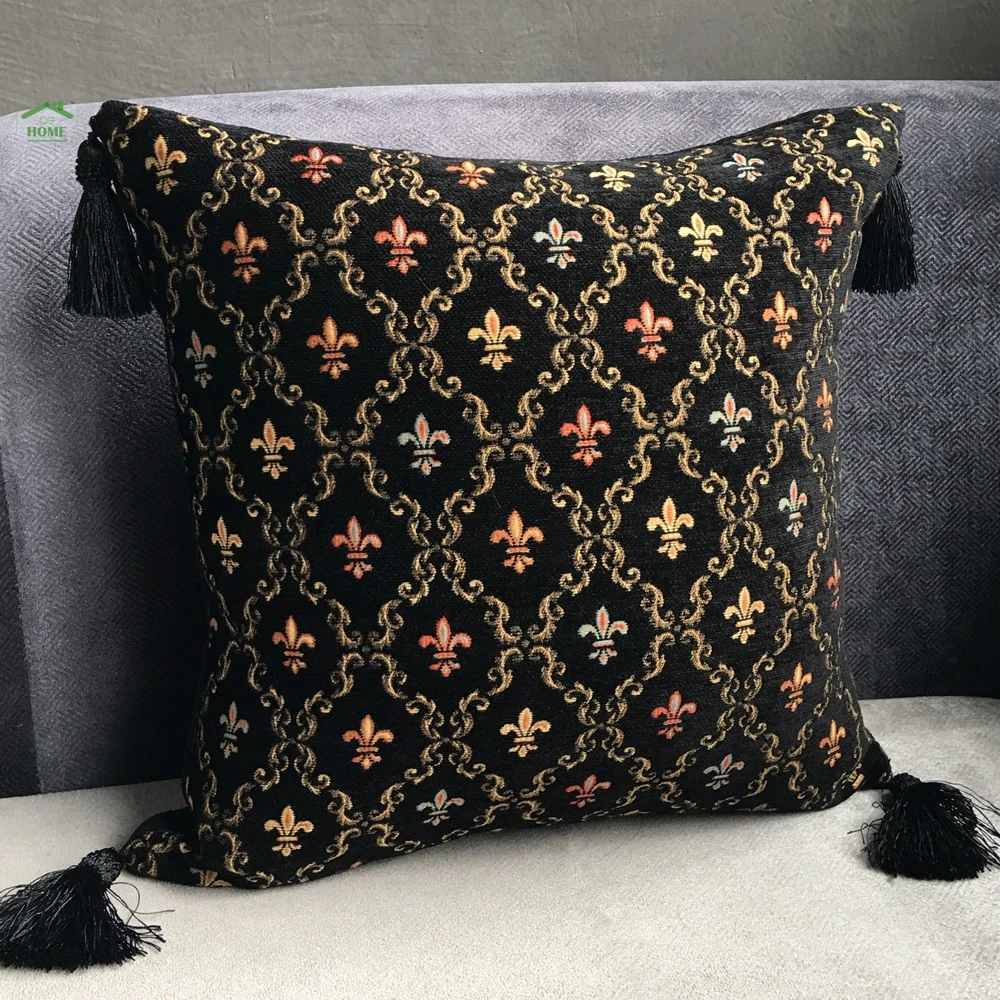 Baratos 2016 BeHome moda negro chenilla Vintage cojín cubierta borlas almohada funda decoración hogar uso almohada cubierta 45x45 cm