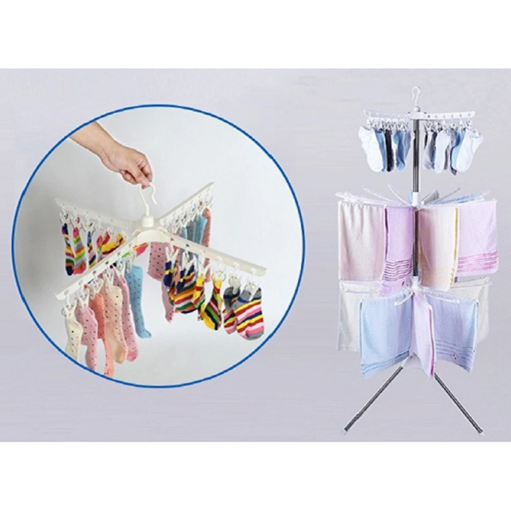 3 Tiers Foldable Cloth Drying Rack stainless steel Towel Hanger Clothes Coat Organizer Clothes Drying Rack 68.5x68.5x170cm