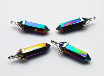 

YA1623 Titanium Rainbow Stone Lucky Point Pendant Silver bail 40x8mm