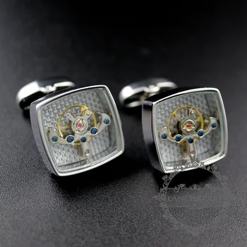 

silver color brass square tourbillon novelty cufflinks fashion men's shirt button French cuff links 8611014