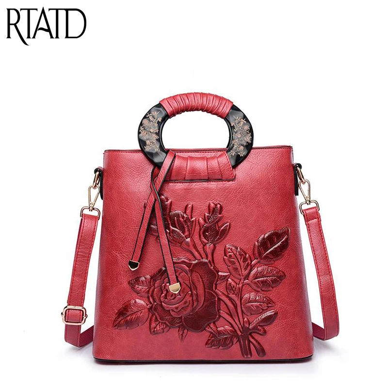 

RTATD New National Flower Design Women Handbags Chic Vintage Ladies Shoulder Bags Trendy Female Crossbody Bag C150
