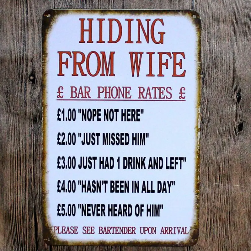

Hiding From Wife Family Rule Metal Tin Sign Vintage Plates For Wall Pub Home Art Retro Bar Decoration A-5825