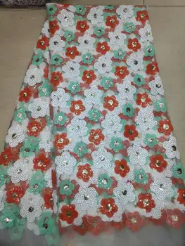 

African 3D Sequins Lace Fabric 2019 High Quality Lace French Sequence Tulle Lace Nigerian Lace Fabrics For Wedding