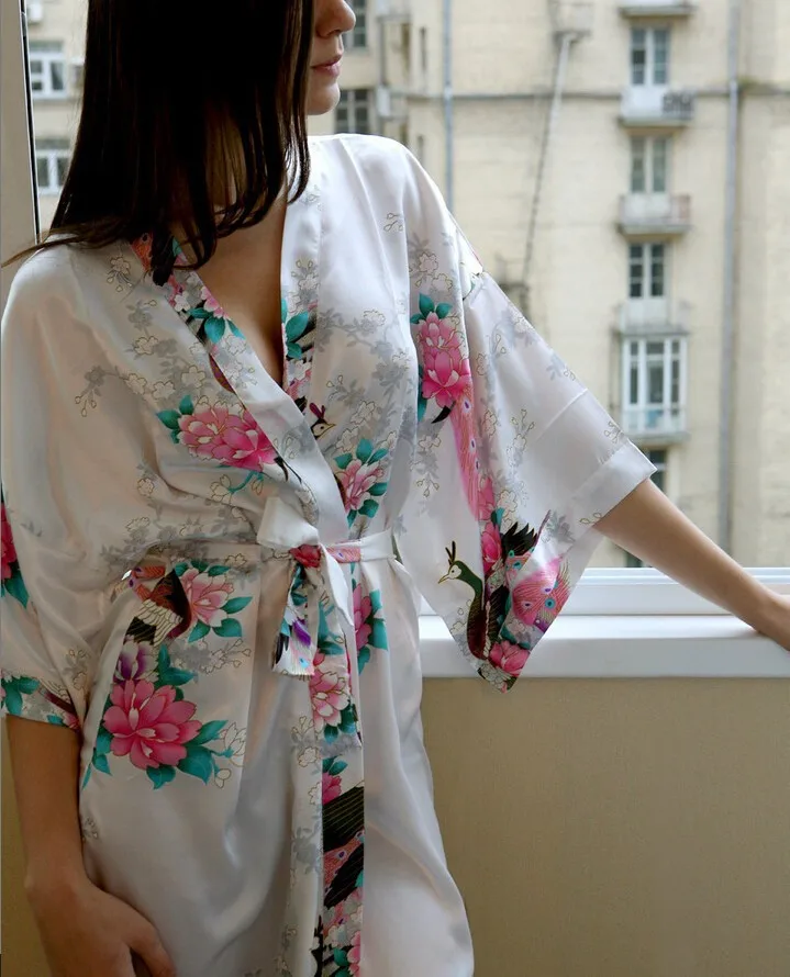 Черное модное женское кимоно Павлин банный халат ночная сорочка халат юката Пижама с поясом S M L XL XXL XXXL KQ-1