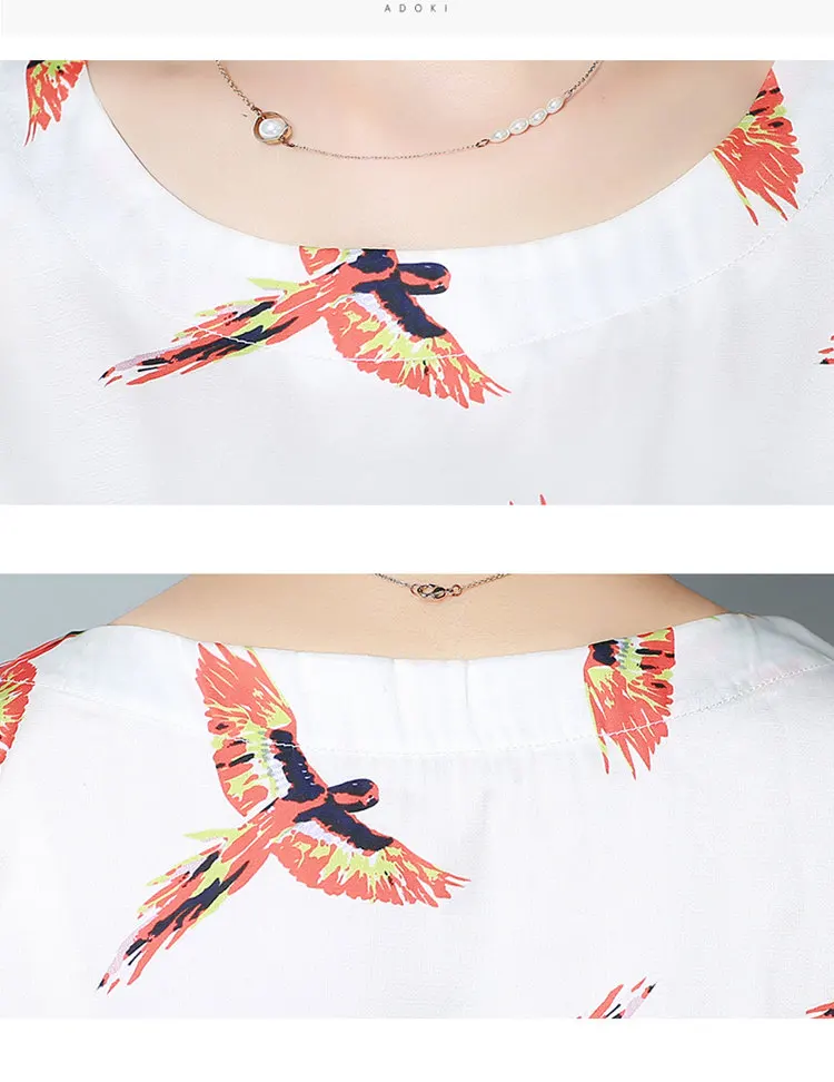 New Summer Tops Ladies 2018 Fashion Birds Print Blouses Women Short Sleeve Chiffon Blouse Shirt Casual Large Size Blusa Mujer Ete (11)