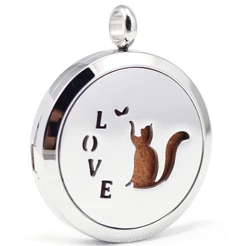 

30mm stainless steel cat lover design aroma aromatherapy essential oil diffuser pendant necklace