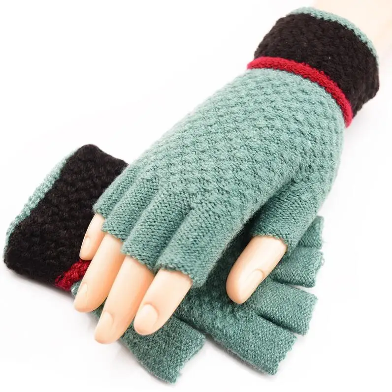 YSDNCHI студент аксессуары Для мужчин вязаные шерстяные Половина пальцев зимние теплые перчатки утепленные Модные Полосатые рукавицы wo Для Мужчин's Перчатки - Цвет: G120 Emerald