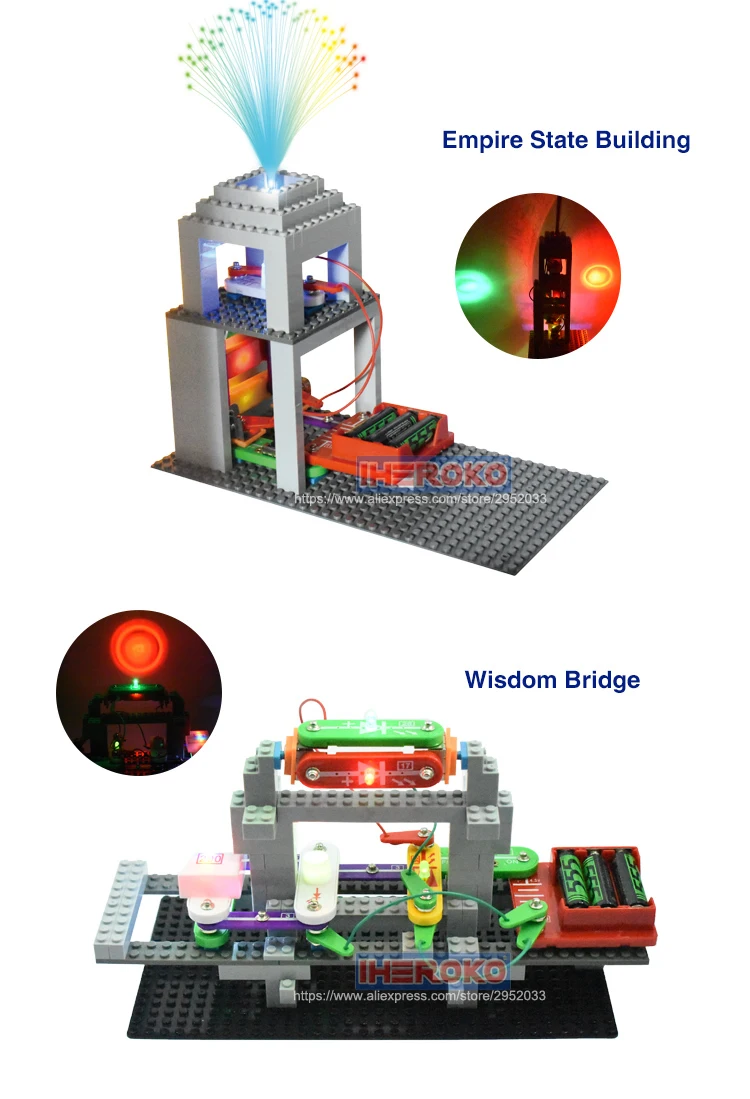 Новинка IHEROKO, электронные кирпичи, блок, игрушка, цепь, научное образование, обучающий строительный блок, дизайнерские наборы, физика, развивающие игрушки