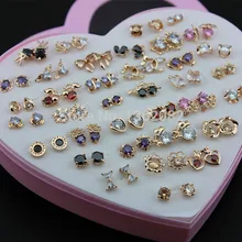 36 пар/лот Женская Очаровательная Роза Золотые серьги смешанные цвета Блестящий Цирконий серьги-клипсы подарочные YE175